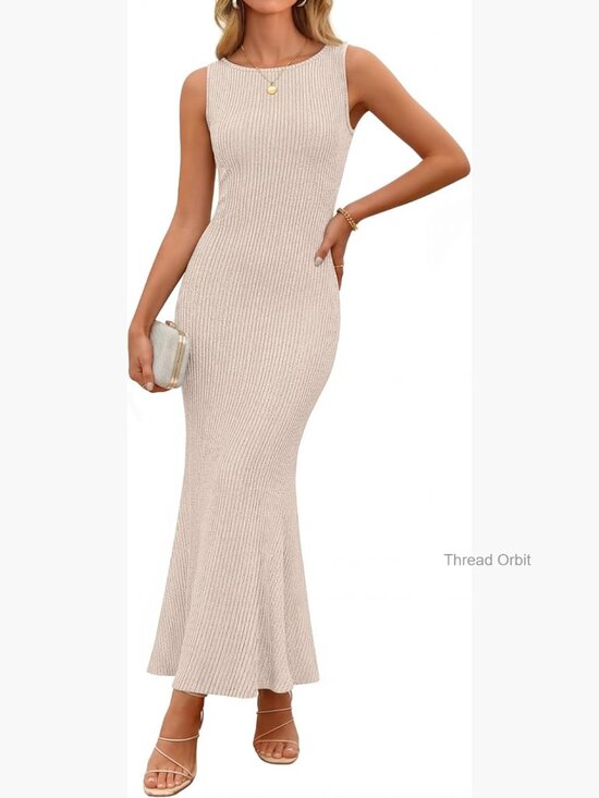 Dresses & Skirts - Sleeveless Boat Neck Bodycon Maxi Dress - Stretchy Knit, Formal & Casual